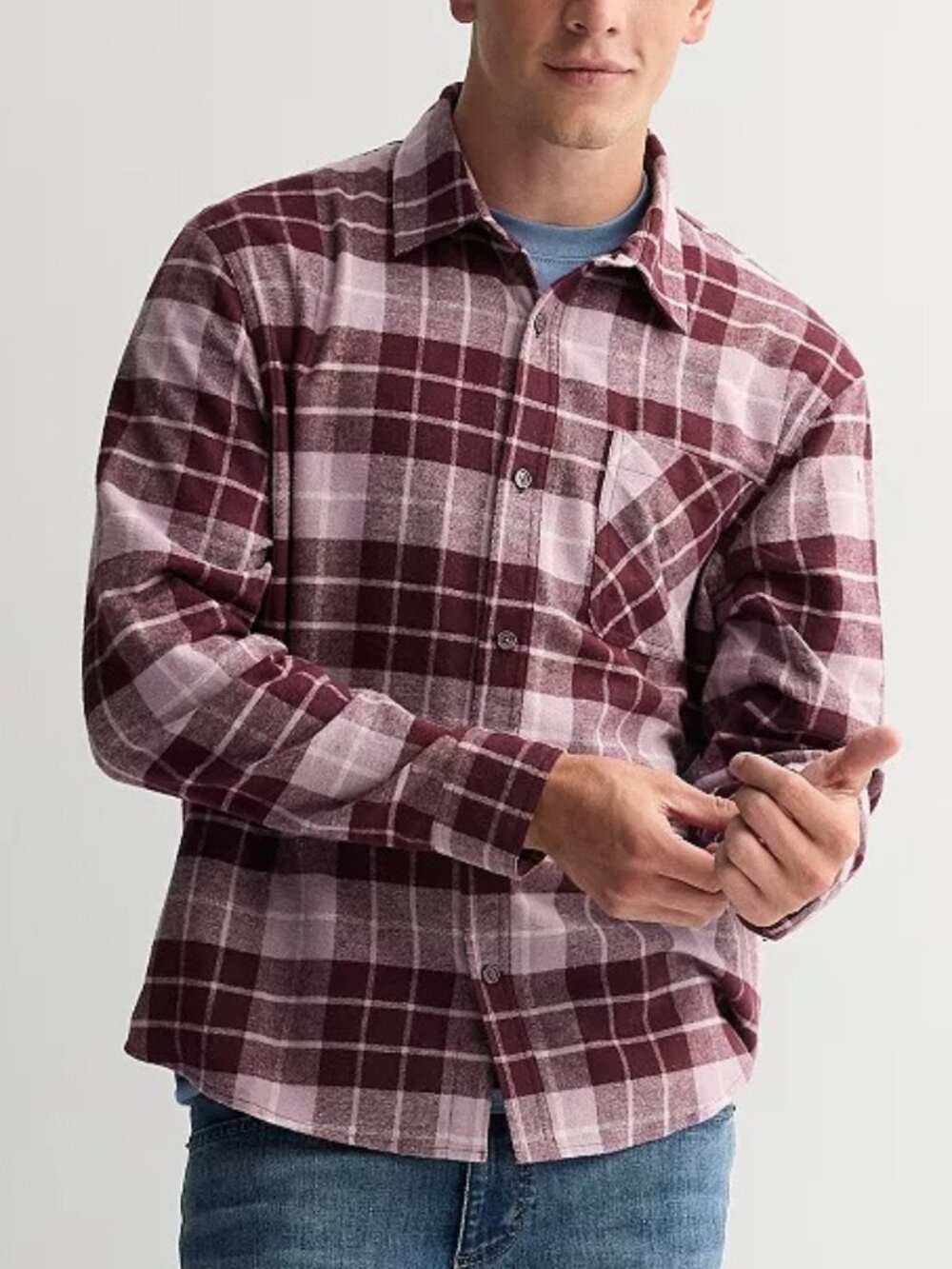 Retrofit Red Bean Plaid Long Sleeve Button Down Flannel Men's Shirt SZ XXL